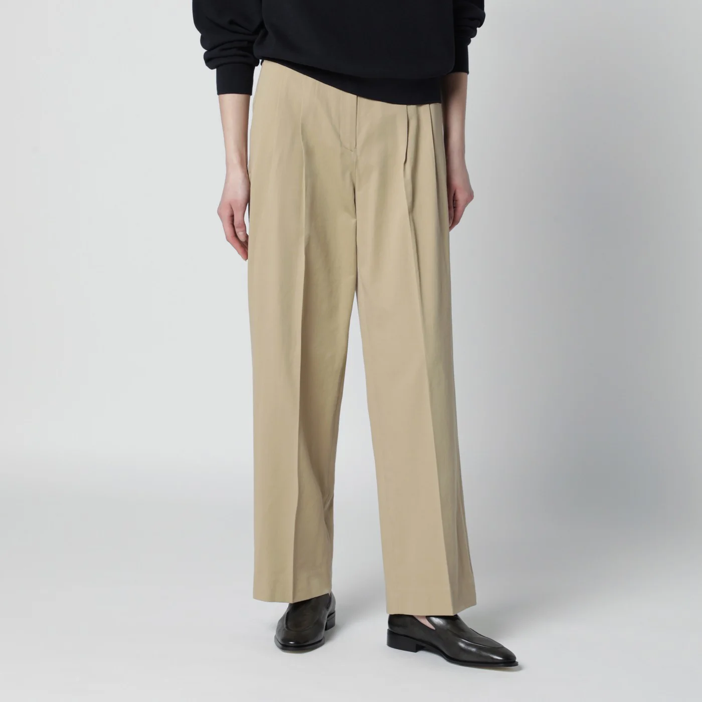 Dunst Beige double-pleat trousers in cotton blend