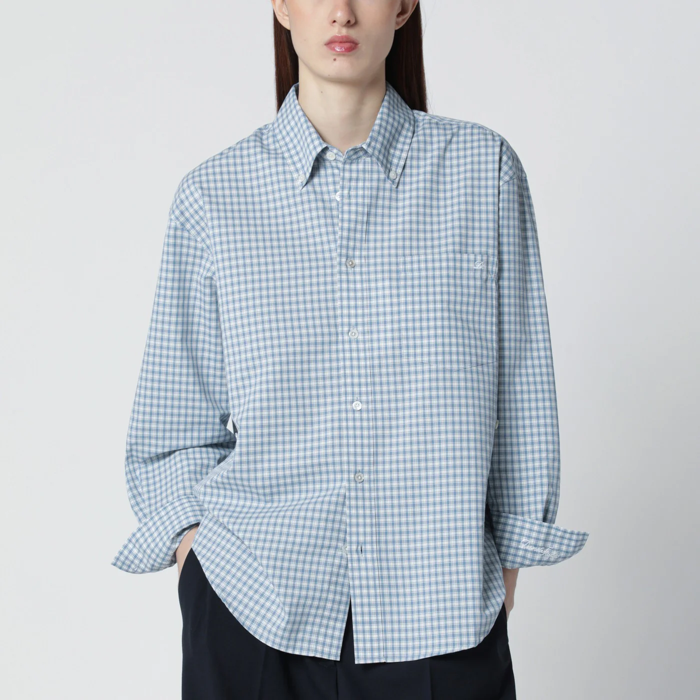 Dunst Oversized light blue check shirt