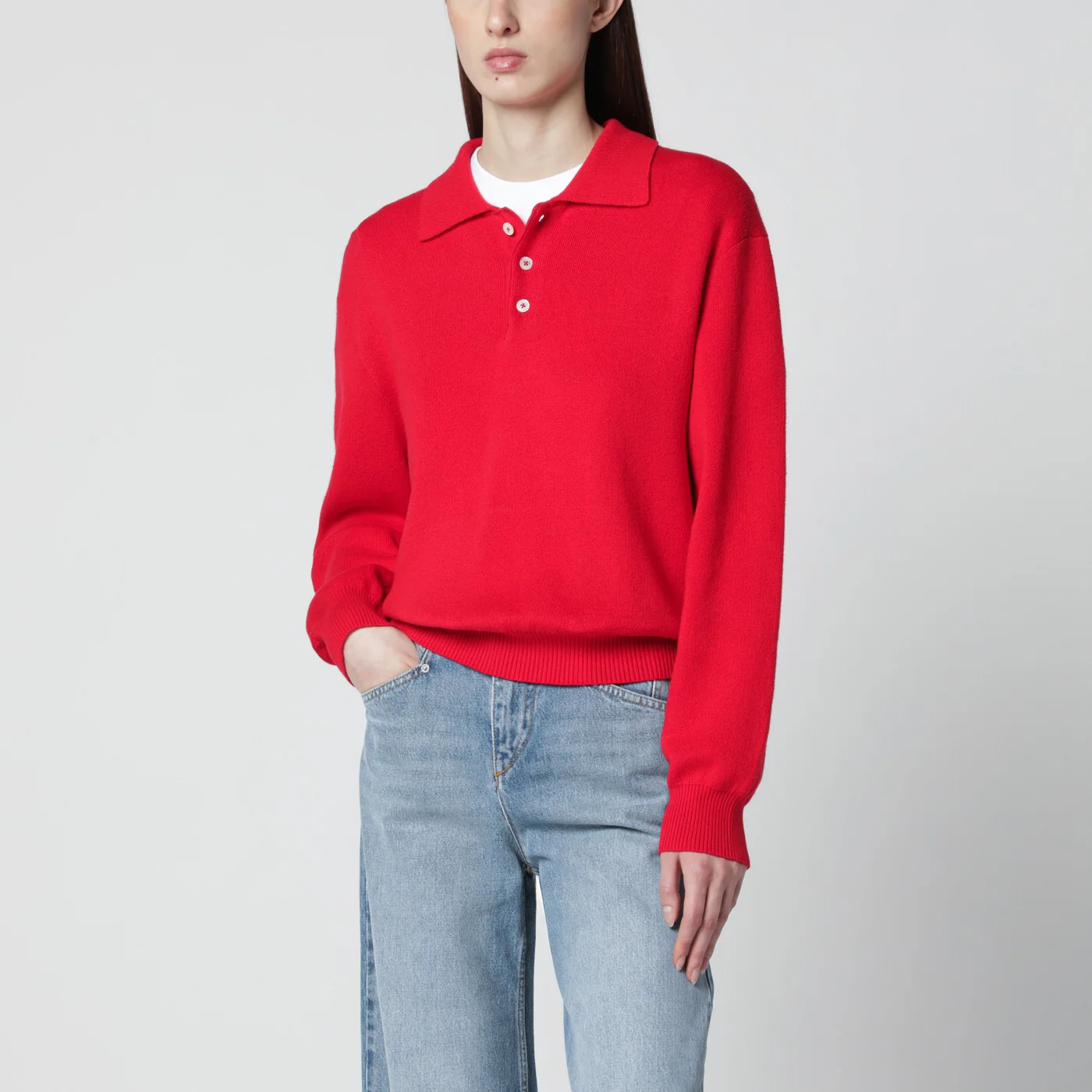 Dunst Red polo sweater in cotton and cashmere