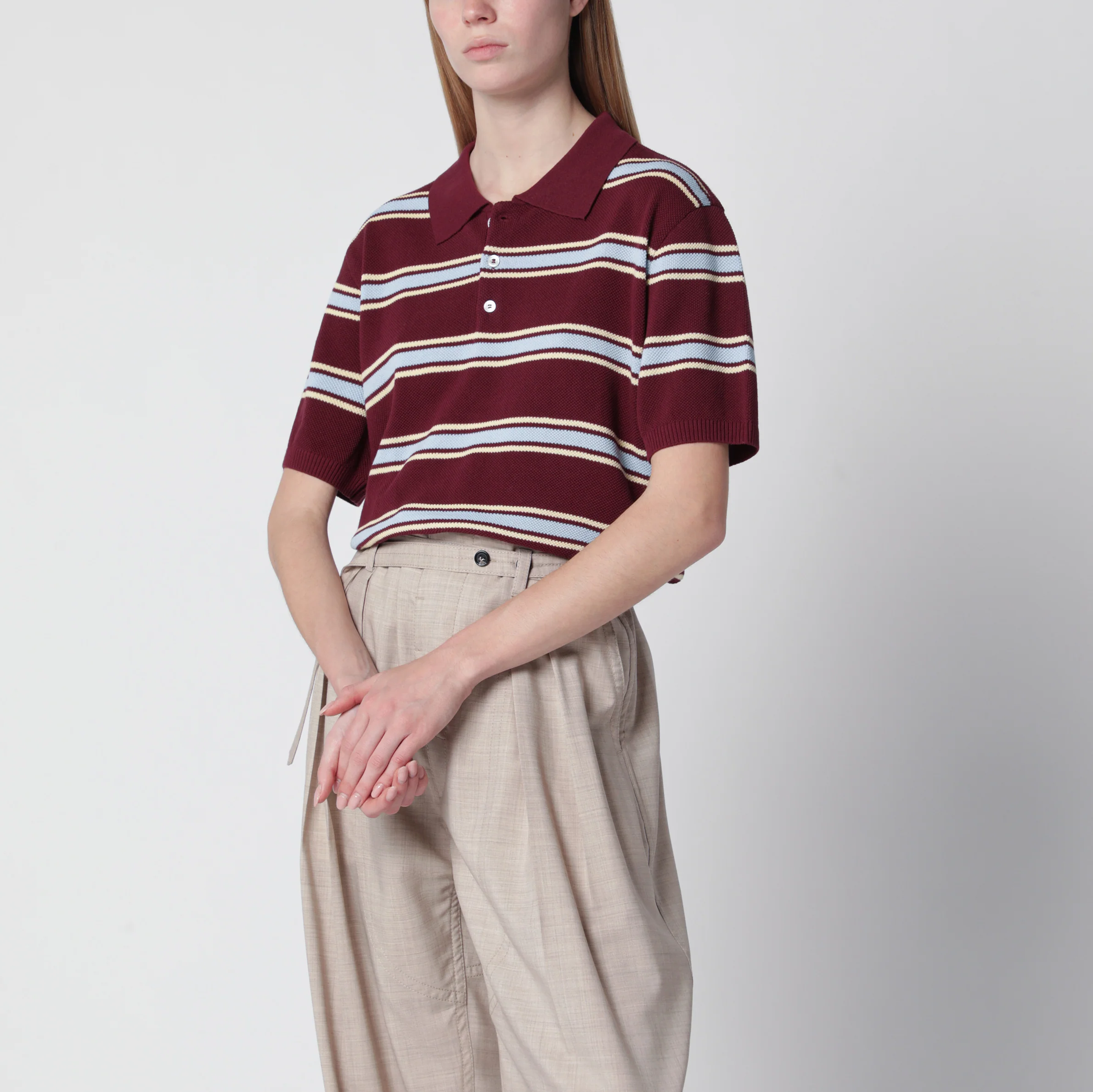 Dunst Burgundy/light blue striped cotton polo shirt
