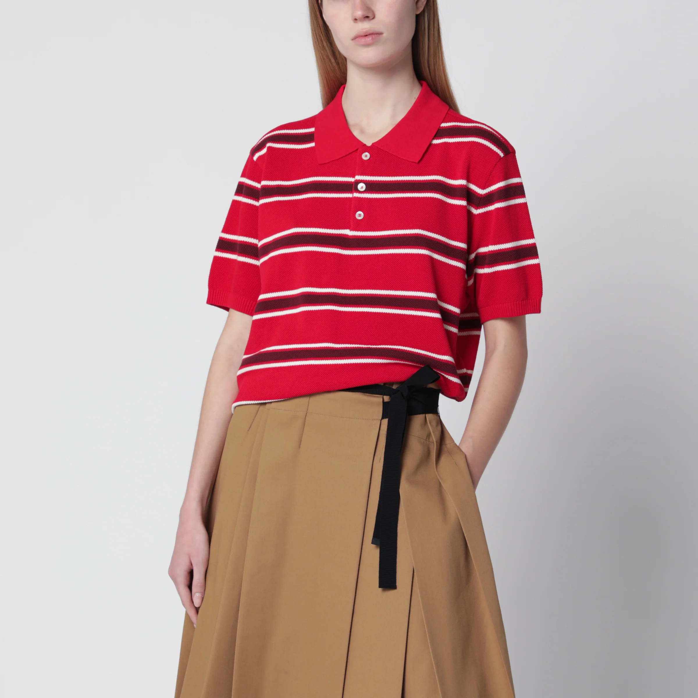 Dunst Red/burgundy striped cotton polo shirt