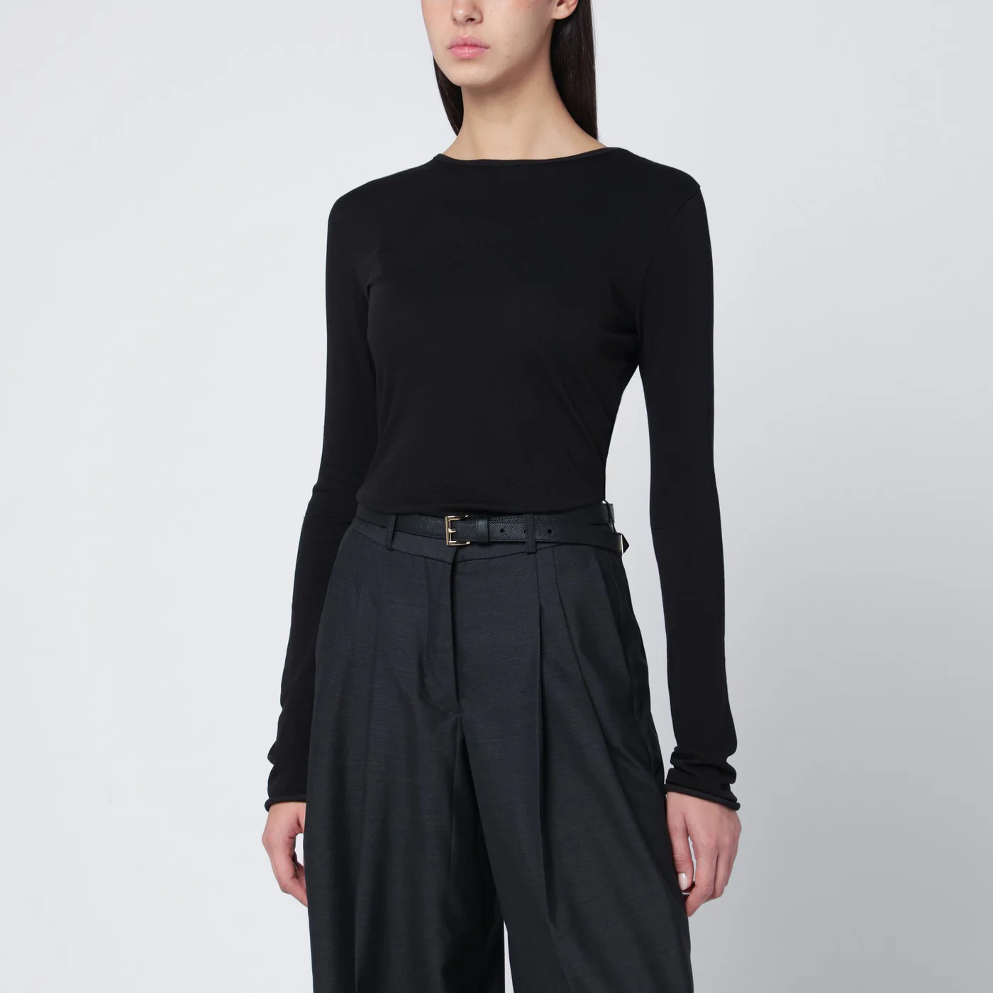 Entire Studios Black crewneck cotton-blend top