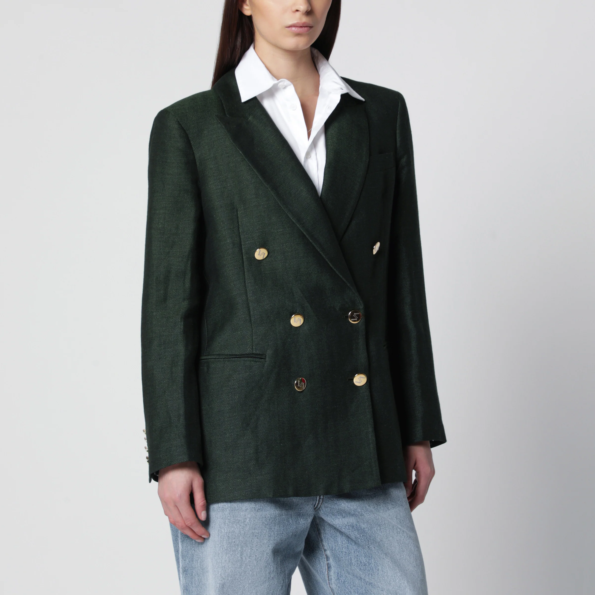 VItoVI Green double-breasted linen-blend jacket