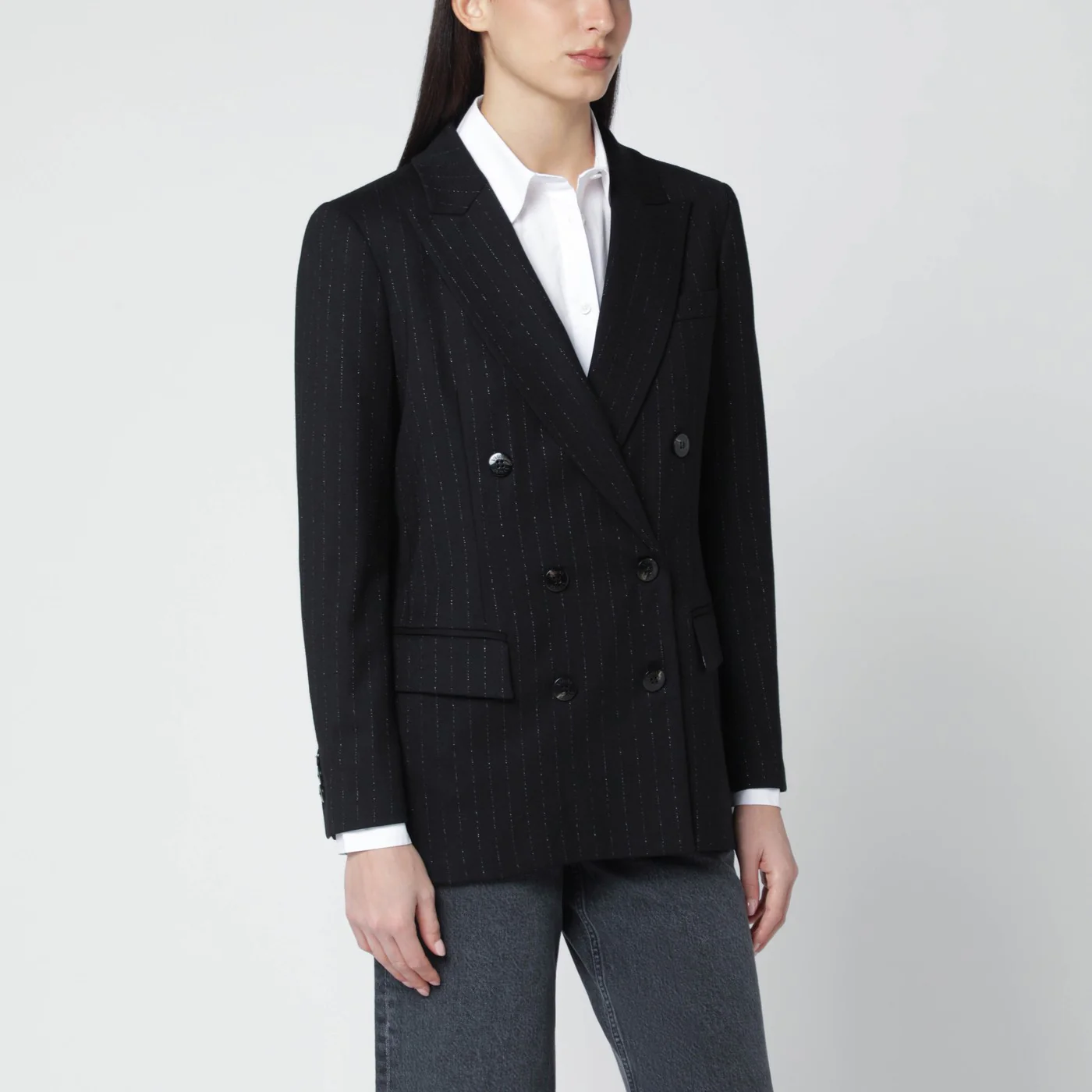 VItoVI Black pinstripe lurex double-breasted jacket