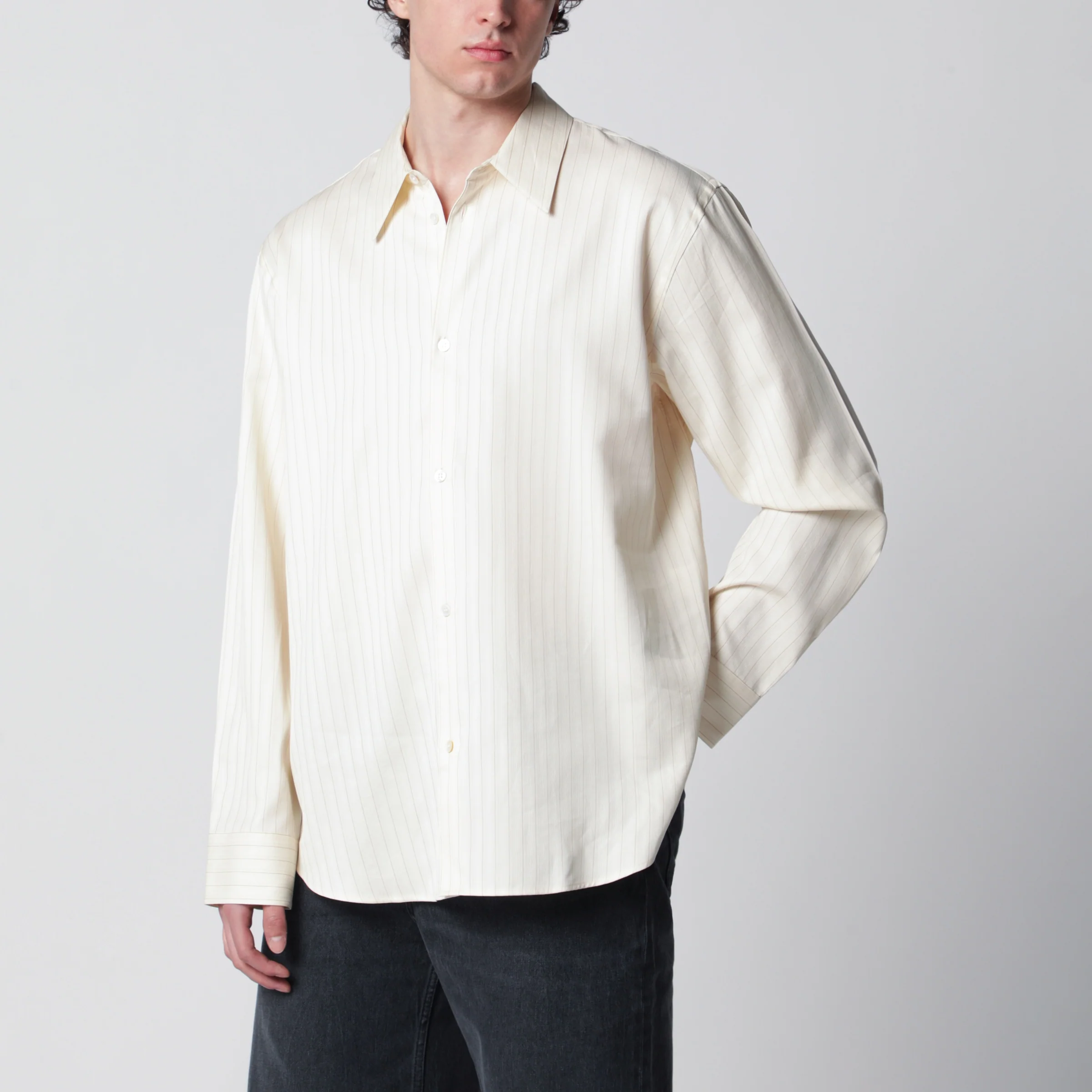 STUDIO NICHOLSON Striped cotton-blend shirt