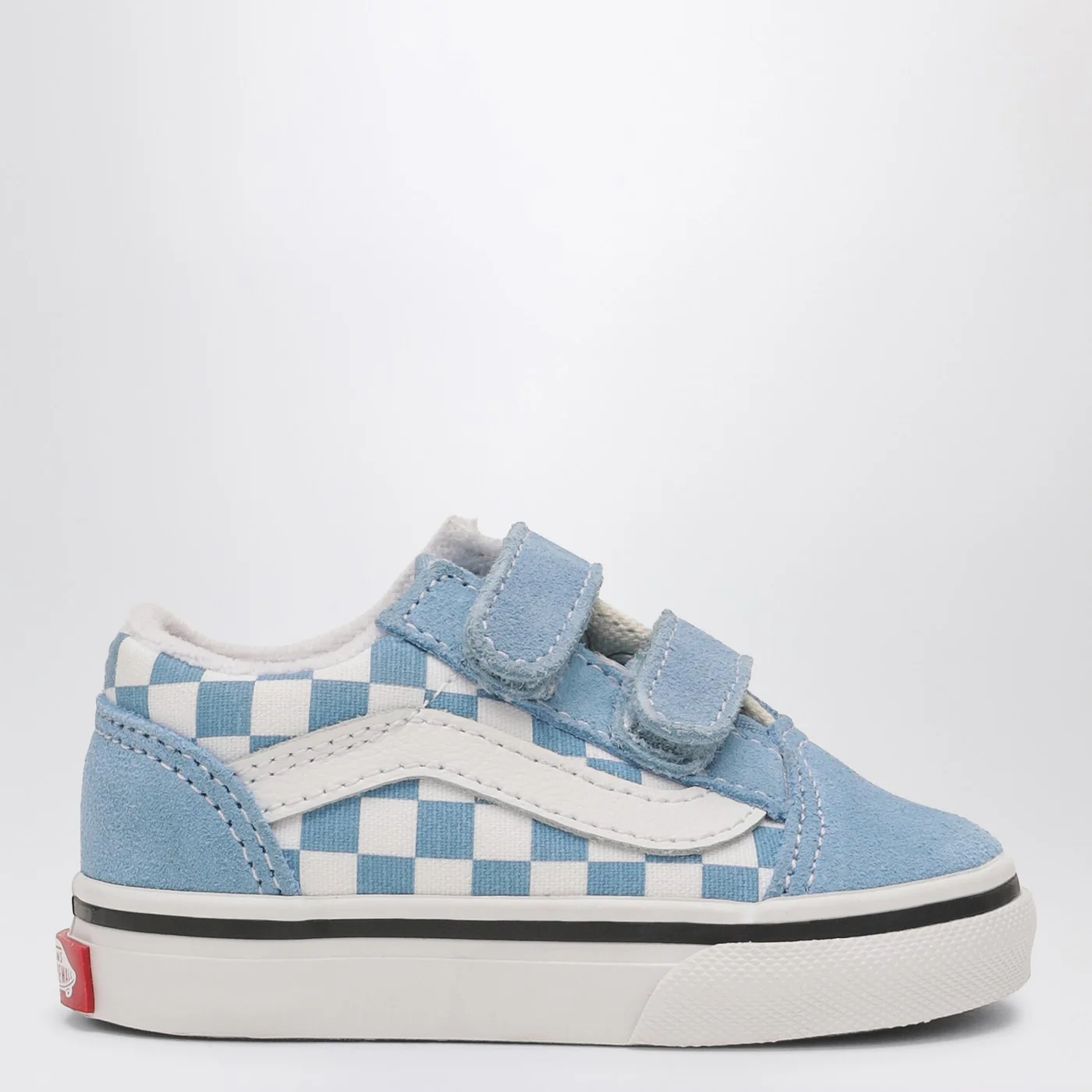 VANS White/Blue Old Skool Sneakers with Check Pattern