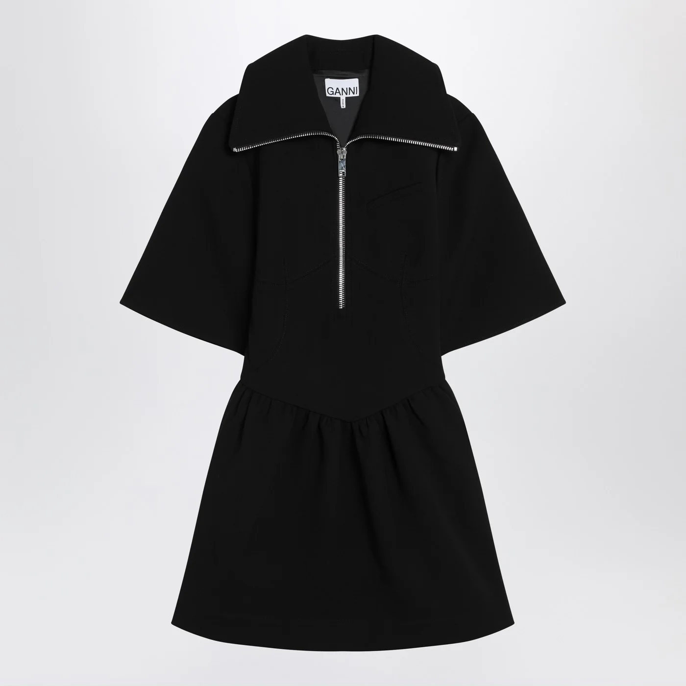 GANNI Black mini dress in crêpe