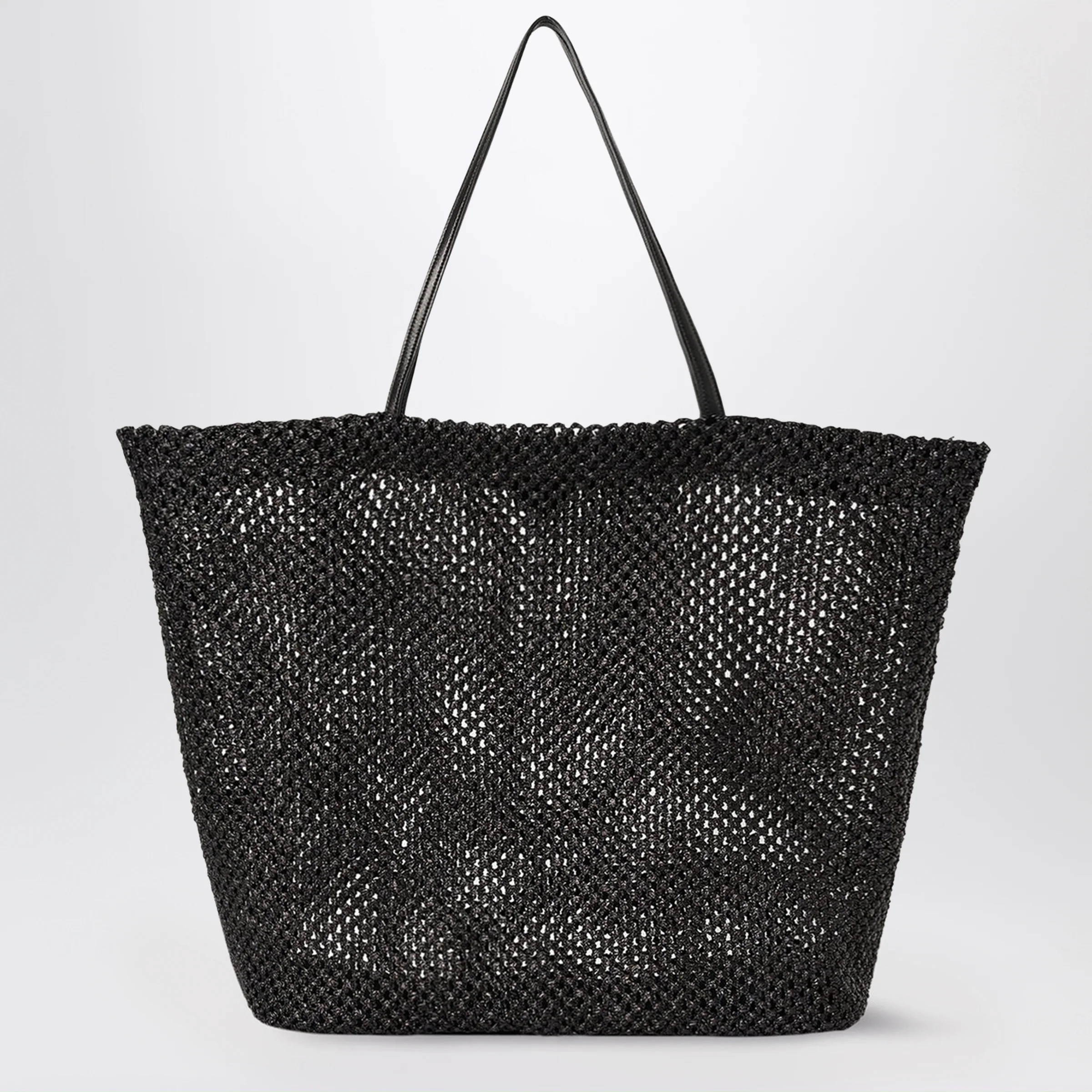 The Row Barn geometric nylon tote with leather handles, black