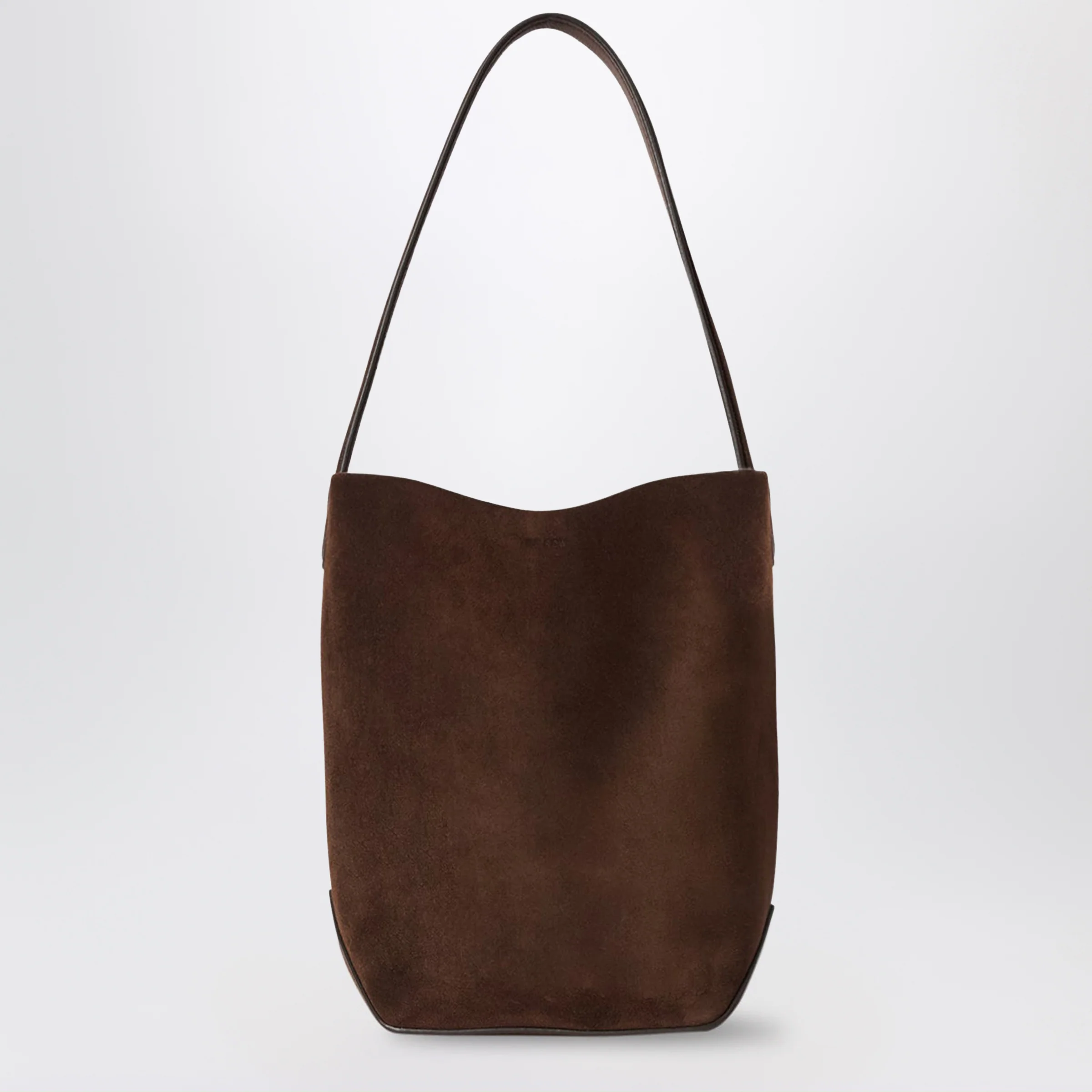 The Row Small Park Tote Edge suede leather tote in brown