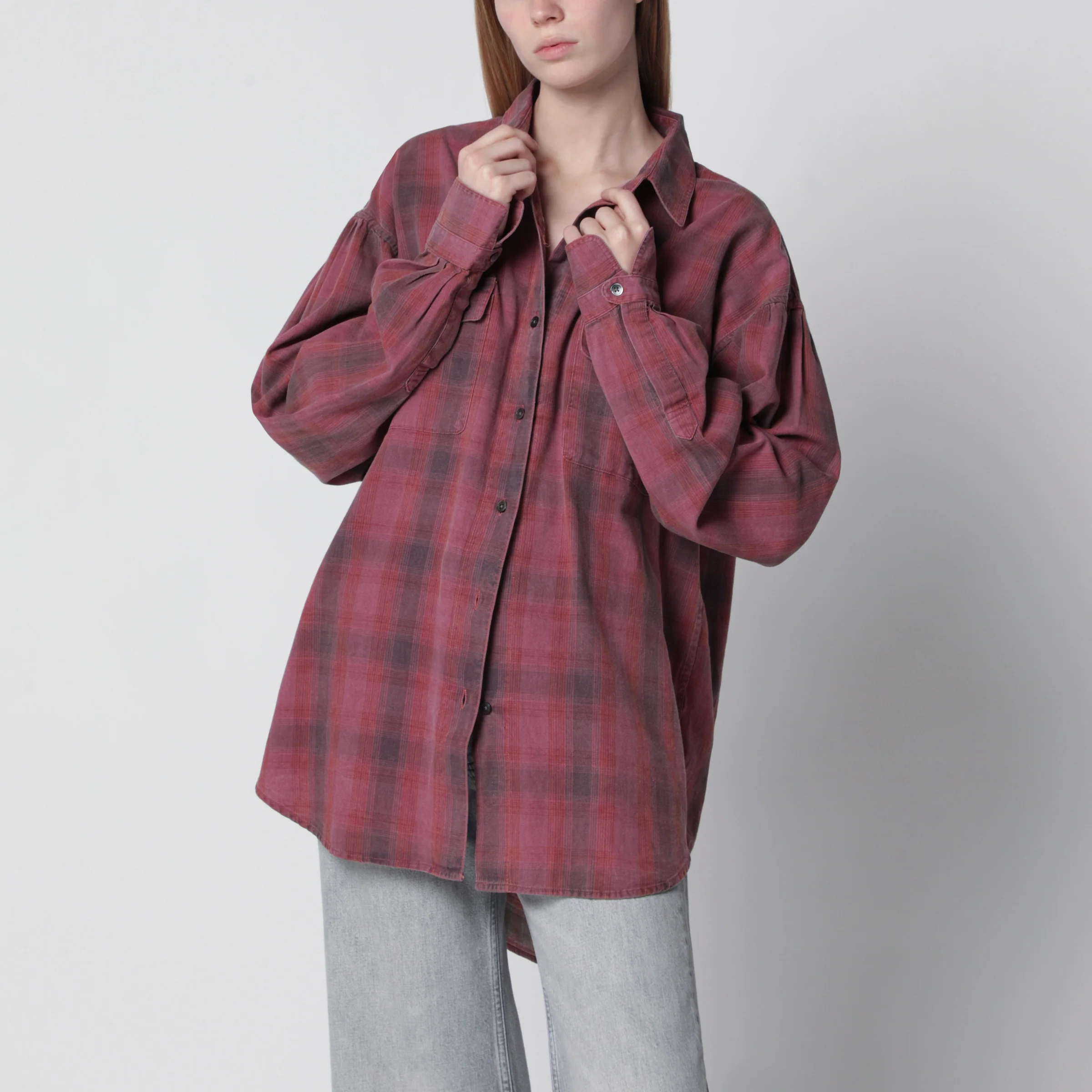 Our Legacy Dime oversized plaid cotton flannel shirt in red