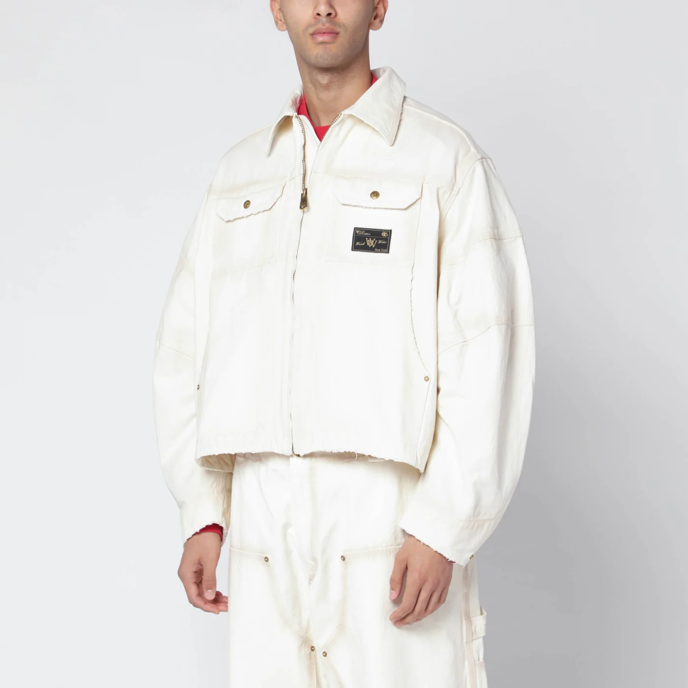 Willy Chavarria Stockton white washed-effect zip jacket
