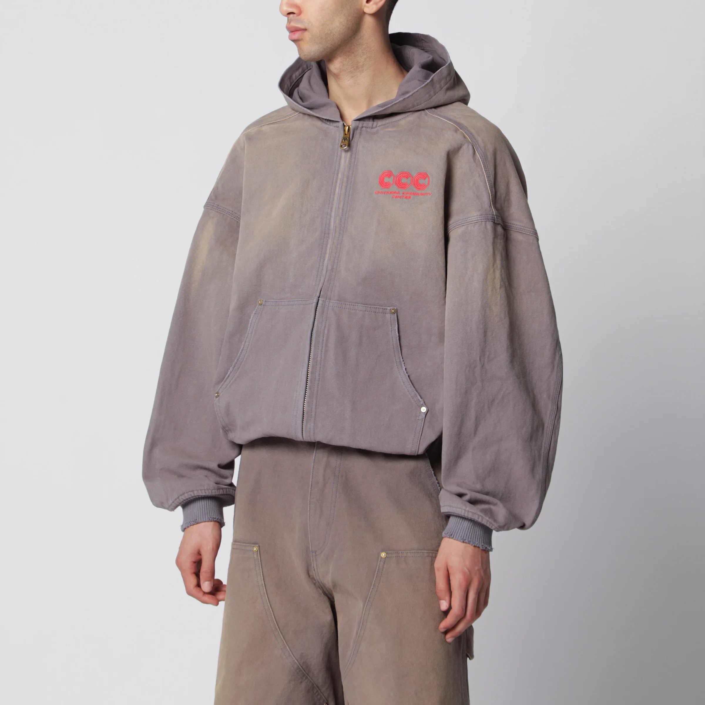 Willy Chavarria Graphite zip-up jacket with vintage effect