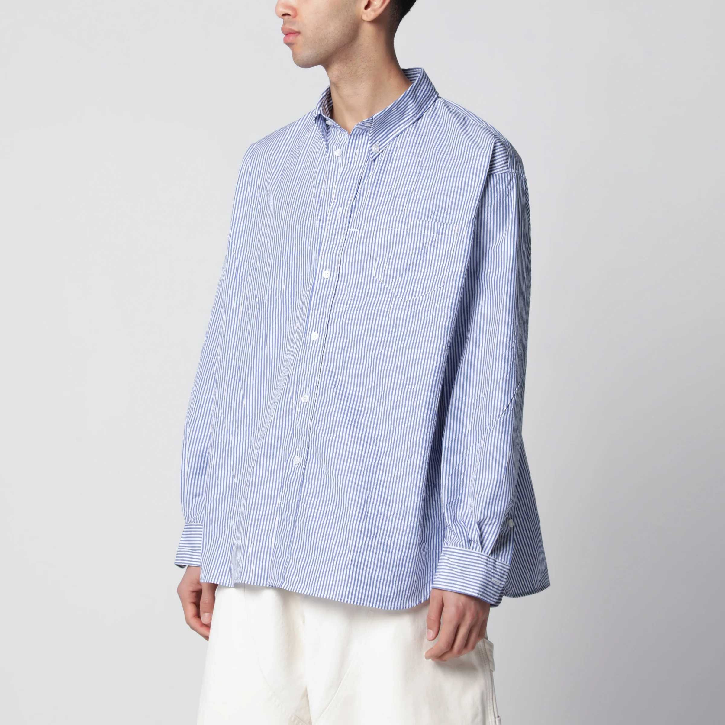 Willy Chavarria White/blue striped button-down shirt