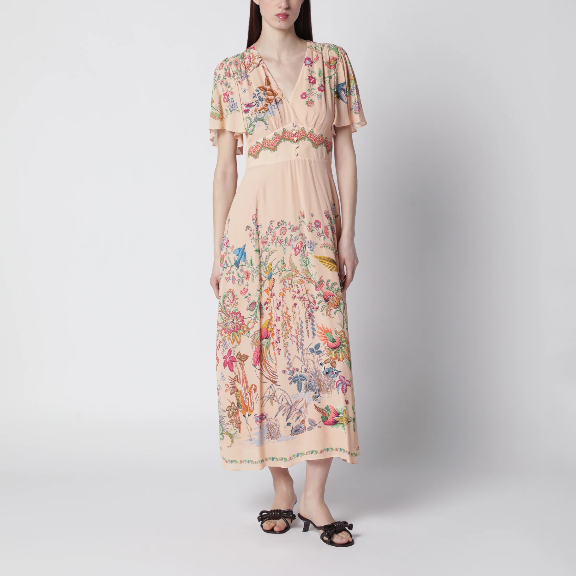 ETRO Long blush pink dress with floral print