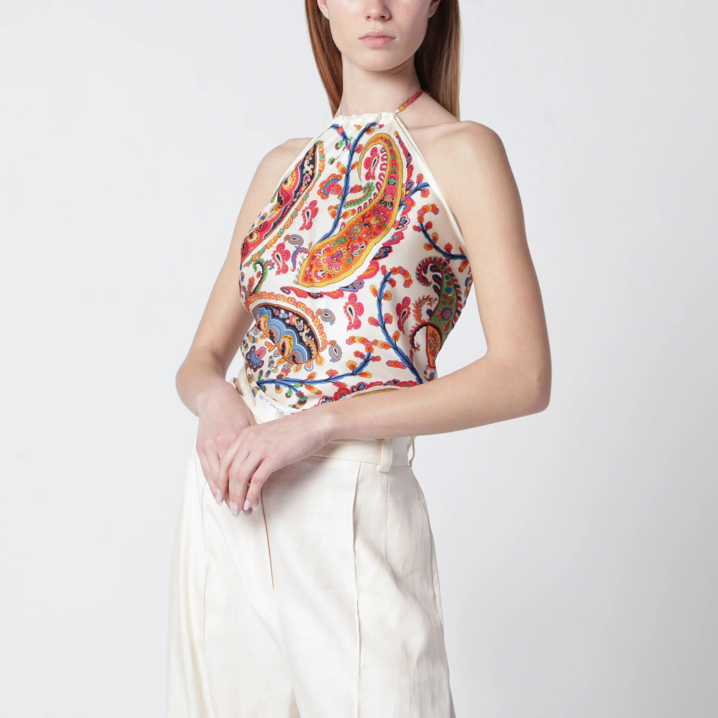 ETRO Bandana top in silk twill with floral Paisley motif