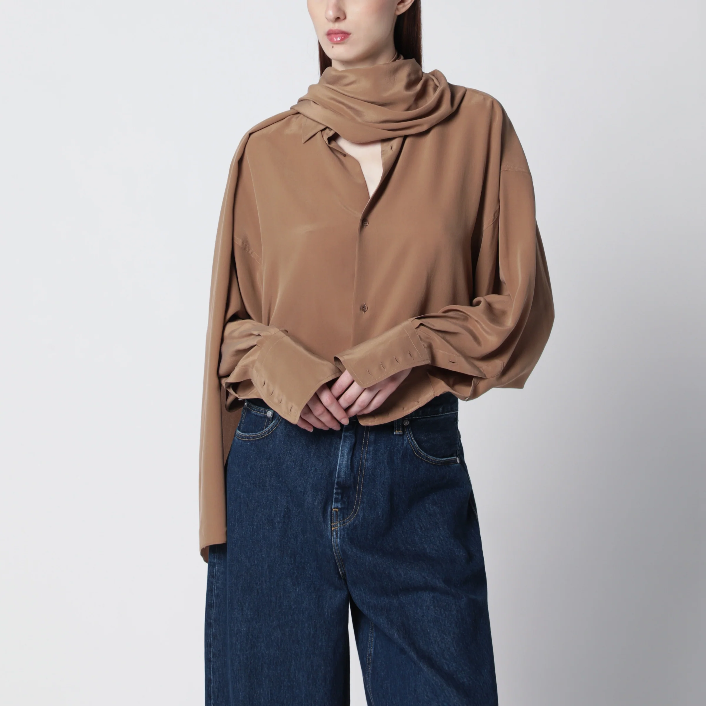 DARKPARK Oversized Georgia silk shirt in tobacco color